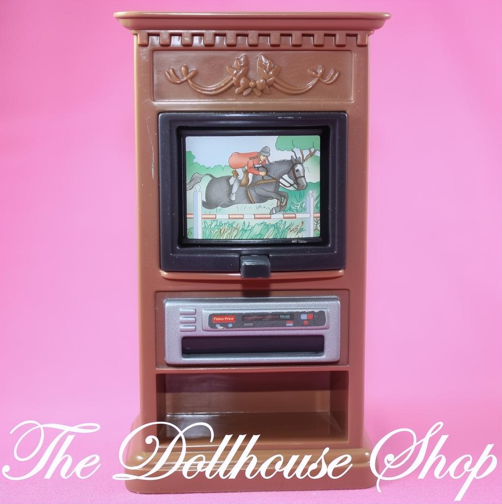 Fisher-Price Loving Family Dollhouse Brown 3 screen Flip TV Television-The Dollhouse Shop