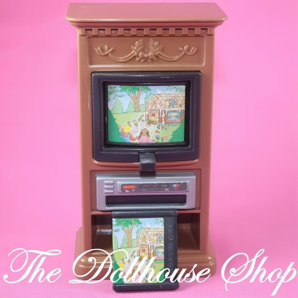 Fisher-Price Loving Family Dollhouse Brown 3 Screen Flip TV Television-The Dollhouse Shop