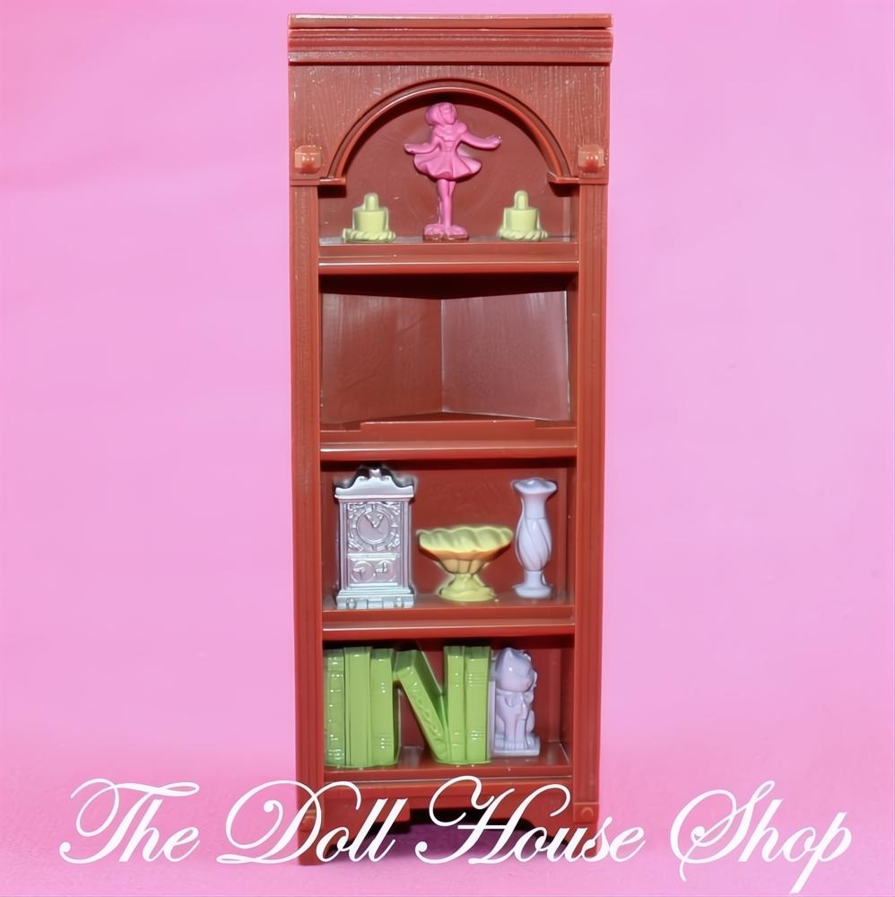 Fisher-Price Loving Family Dollhouse Brown Corner Book Shelf Case Bookcase-The Dollhouse Shop
