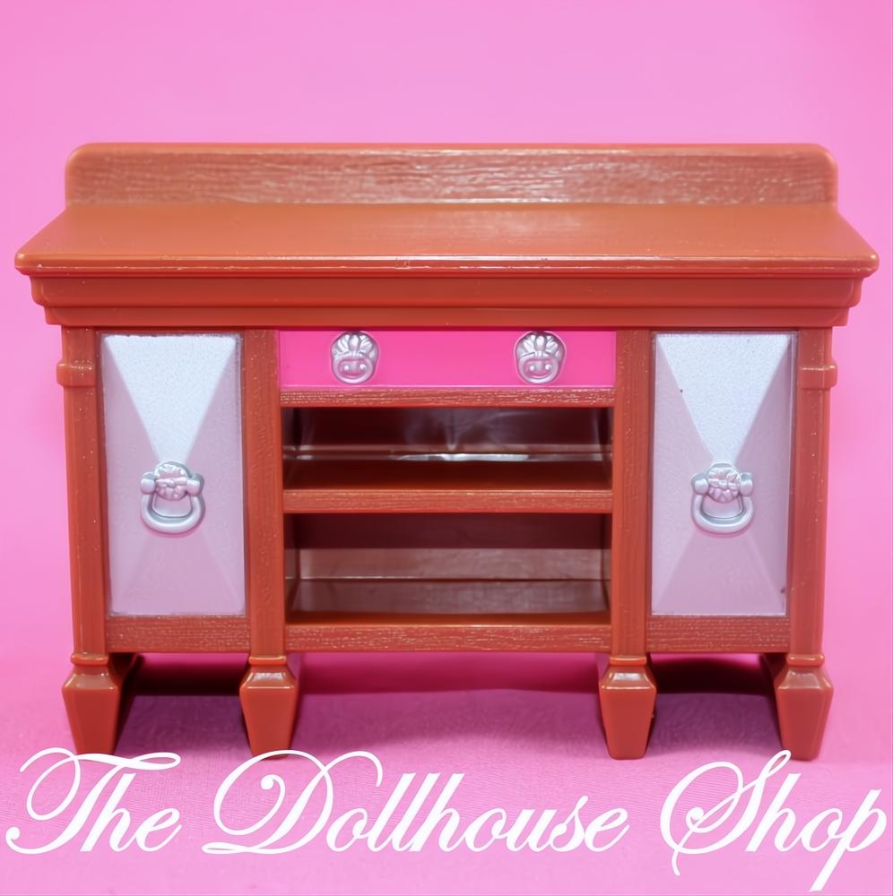 Fisher Price Loving Family Dollhouse Brown Dining Room Buffet Cabinet-The Dollhouse Shop