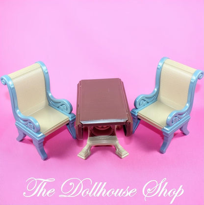 Fisher-Price Loving Family Dollhouse Brown Dining Room Table 2 Chairs-The Dollhouse Shop