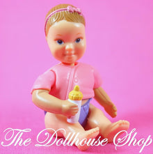Fisher-Price Loving Family Dollhouse Brown Hair Baby Girl Doll Pink top headband-The Dollhouse Shop
