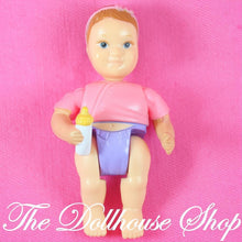 Fisher-Price Loving Family Dollhouse Brown Hair Baby Girl Doll Pink top headband-The Dollhouse Shop