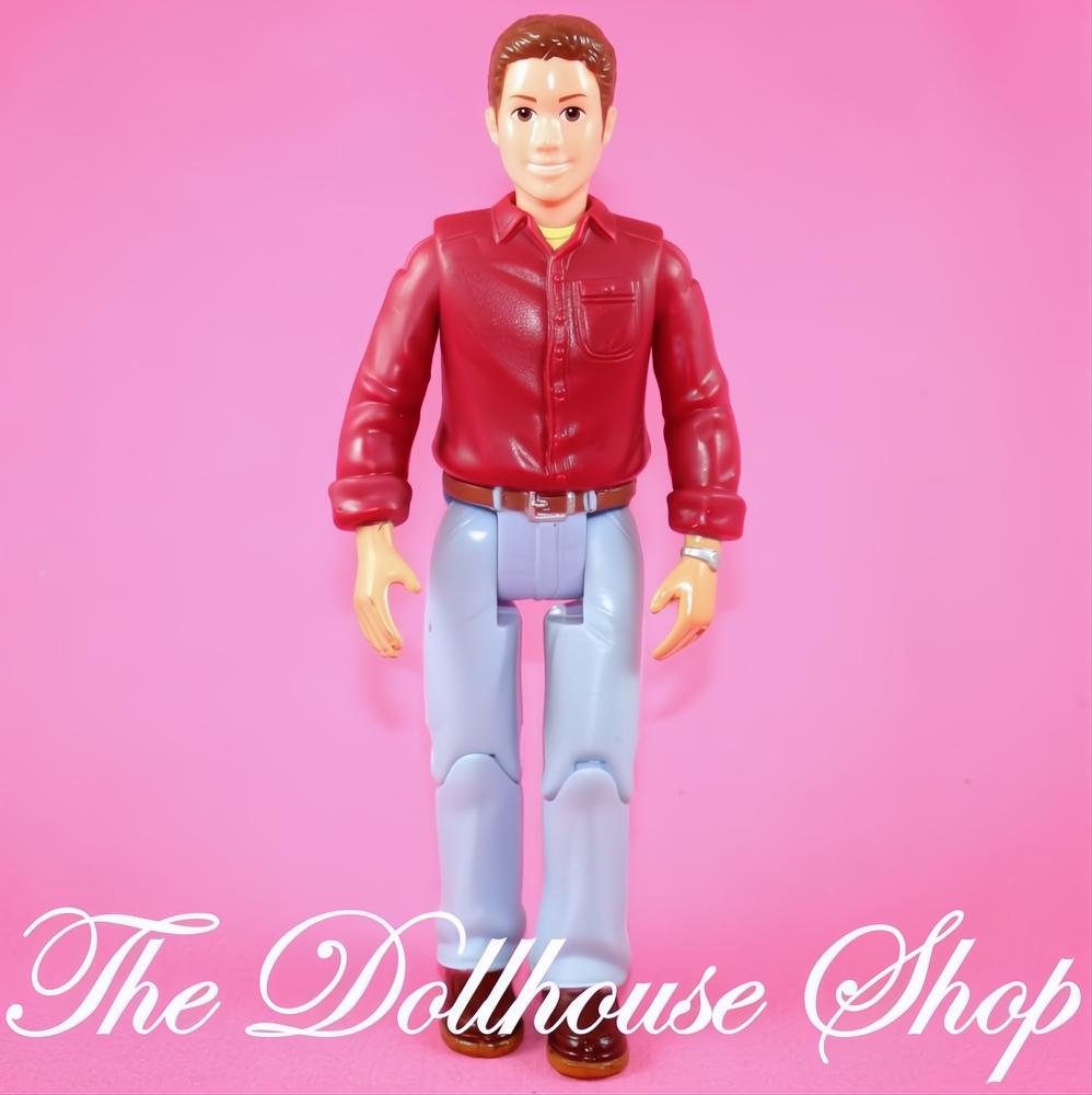 Fisher-Price Loving Family Dollhouse Brown Hair Dad Man Doll Red Top-The Dollhouse Shop