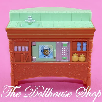 Fisher Price Loving Family Dollhouse Brown Kitchen Island Sink Microwave-The Dollhouse Shop