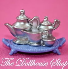 Fisher-Price Loving Family Dollhouse Coffee Pot Silver Tea Set Blue Food Tray-The Dollhouse Shop