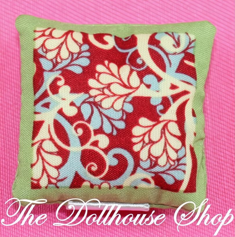 Fisher Price Loving Family Dollhouse Cushion Throw Pillow Floral Green Living Room-The Dollhouse Shop