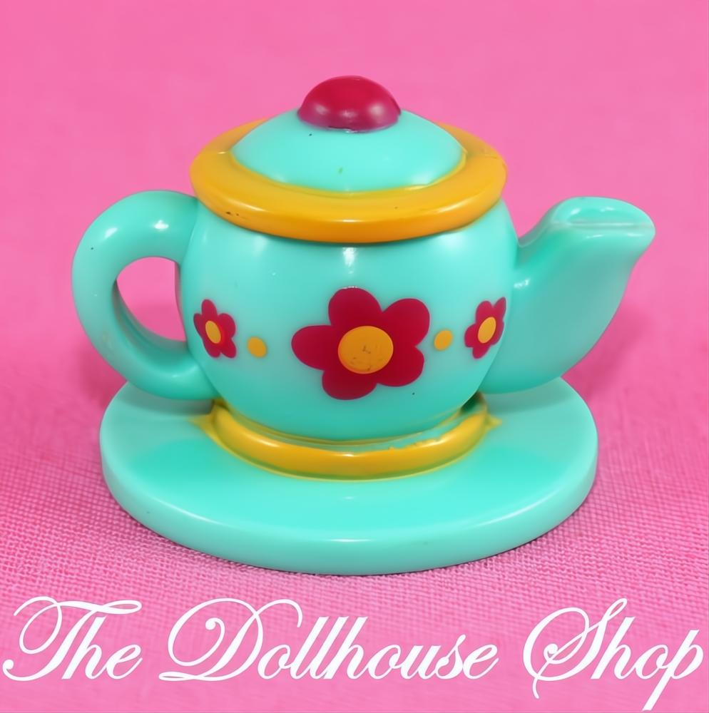 Fisher-Price Loving Family Dollhouse Food Teal Flower Tea Coffee Pot-The Dollhouse Shop