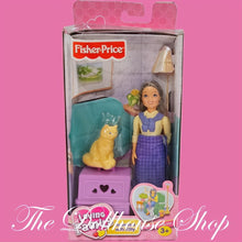 Fisher-Price Loving Family Dollhouse Grandma with Kitty Doll Cat carrier-The Dollhouse Shop