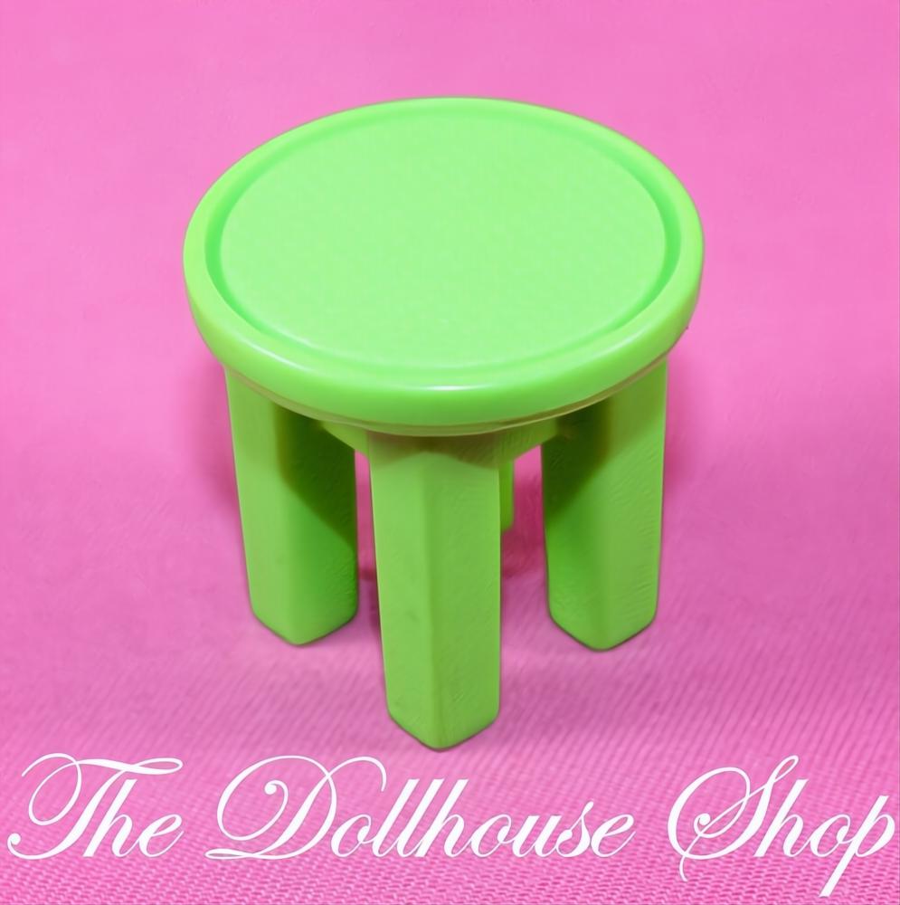 Fisher-Price Loving Family Dollhouse Green Playroom Desk Stool Camping Seat-The Dollhouse Shop