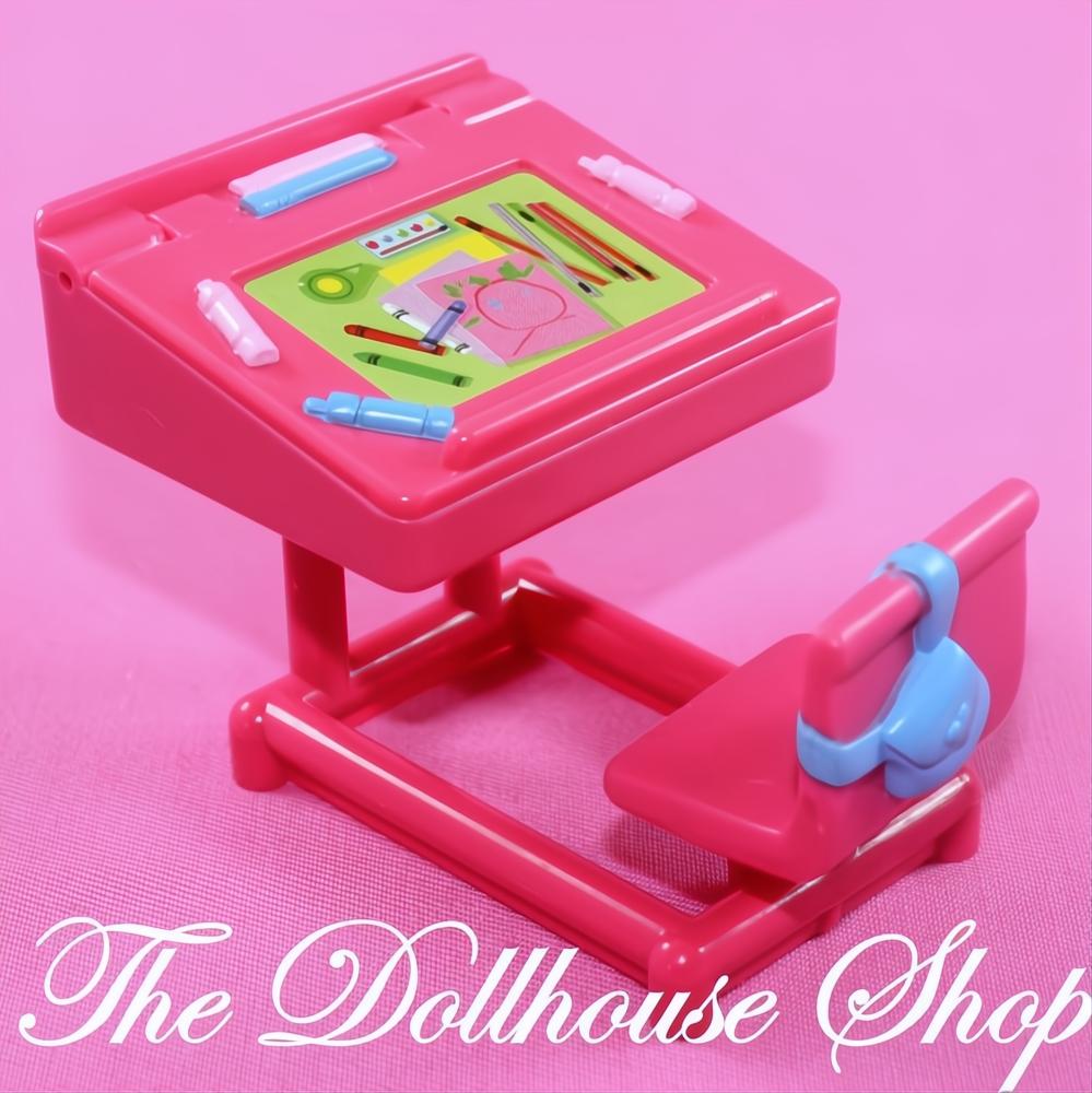 Fisher-Price Loving Family Dollhouse Kids Bedroom Pink School Desk Chair-The Dollhouse Shop