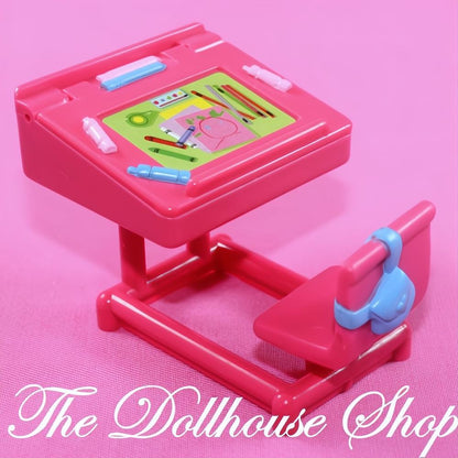 Fisher-Price Loving Family Dollhouse Kids Bedroom Pink School Desk Chair-The Dollhouse Shop