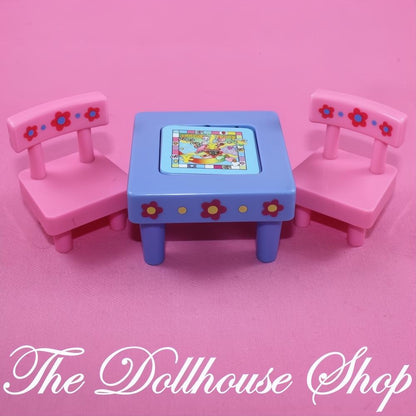 Fisher-Price Loving Family Dollhouse Kids Blue Flip Table 2 Pink Chairs-The Dollhouse Shop