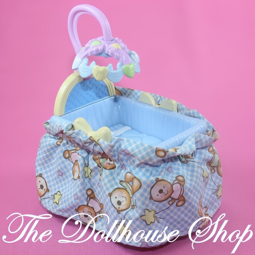 Fisher Price Loving Family Dollhouse Nursery Blue Baby Boy Doll Crib Cradle-The Dollhouse Shop
