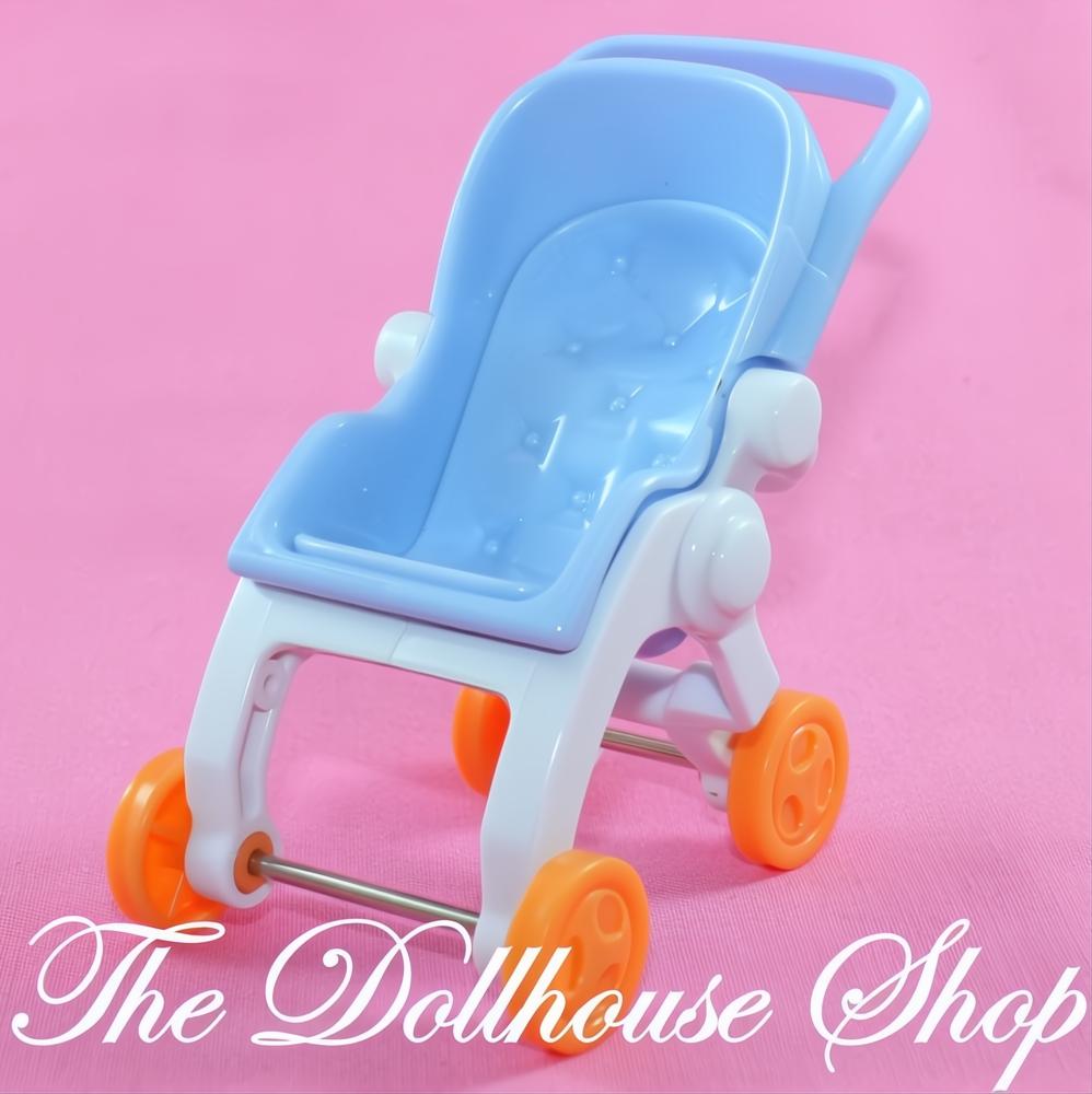 Fisher-Price Loving Family Dollhouse Nursery Blue Baby Doll Stroller Pram-The Dollhouse Shop