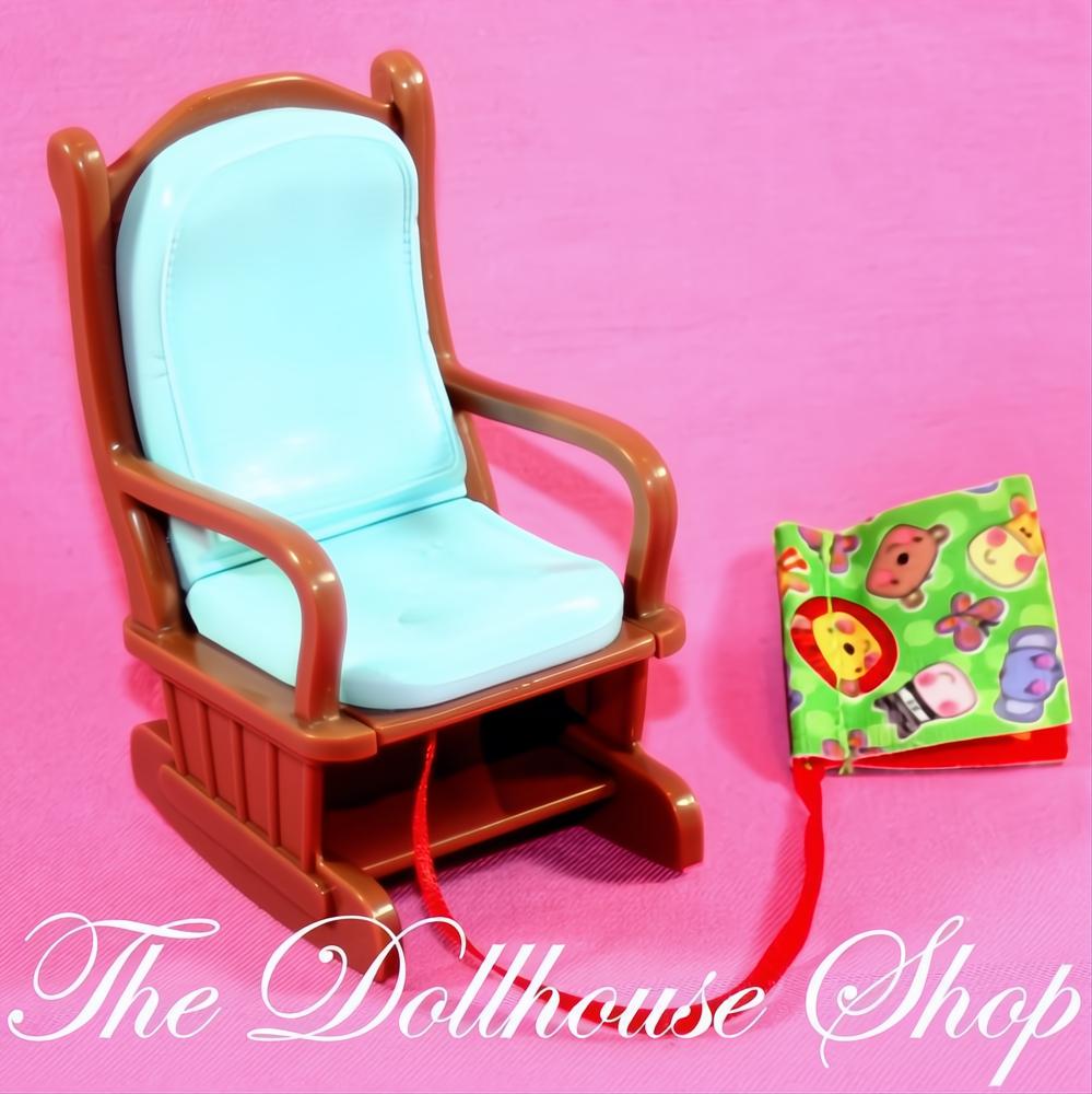 Fisher Price Loving Family Dollhouse Nursery Blue Brown Rocking Chair Book-The Dollhouse Shop
