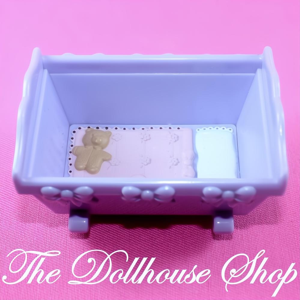 Fisher-Price Loving Family Dollhouse Nursery Doll Purple Crib Cradle-The Dollhouse Shop