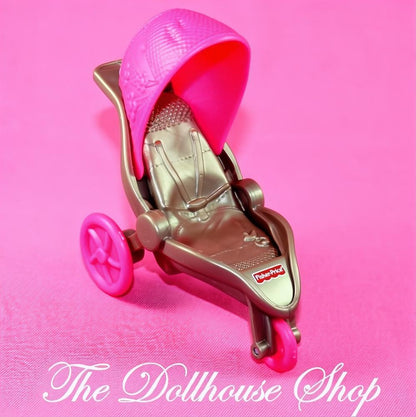 Fisher-Price Loving Family Dollhouse Nursery Pink Baby Doll Jogger Stroller-The Dollhouse Shop