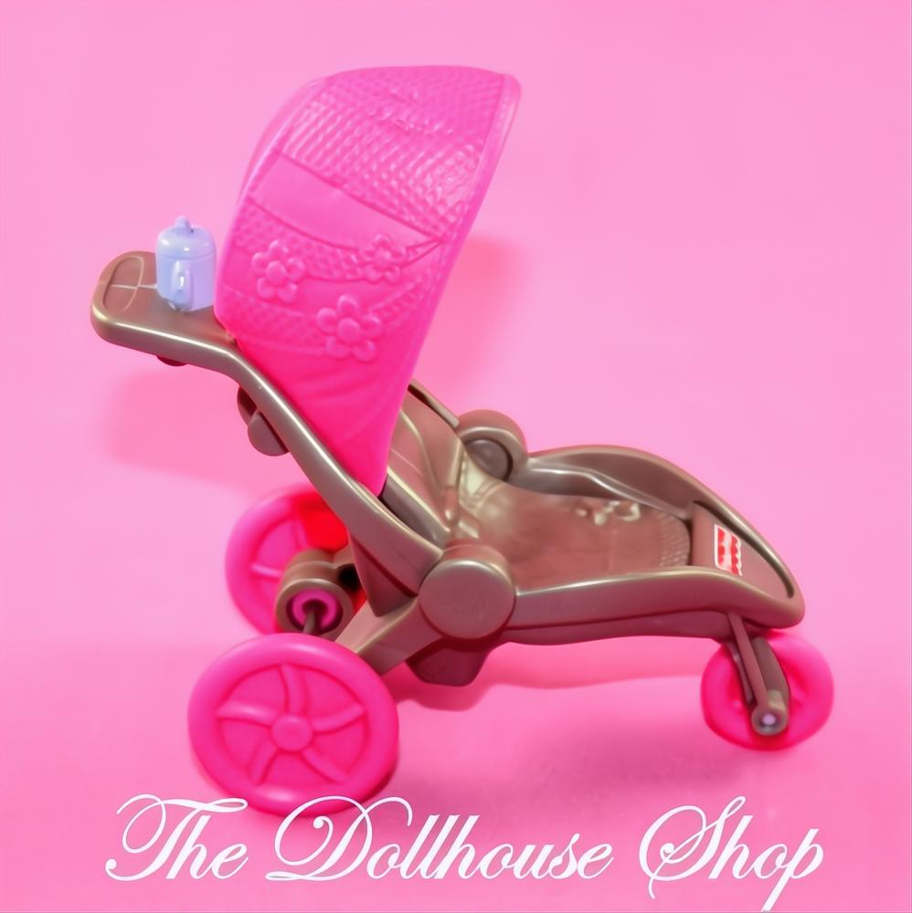 Fisher-Price Loving Family Dollhouse Nursery Pink Baby Doll Jogger Stroller-The Dollhouse Shop