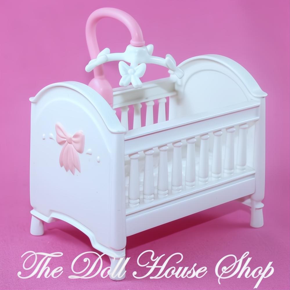 Fisher-Price Loving Family Dollhouse Nursery White Girl Crib pink mobile-The Dollhouse Shop