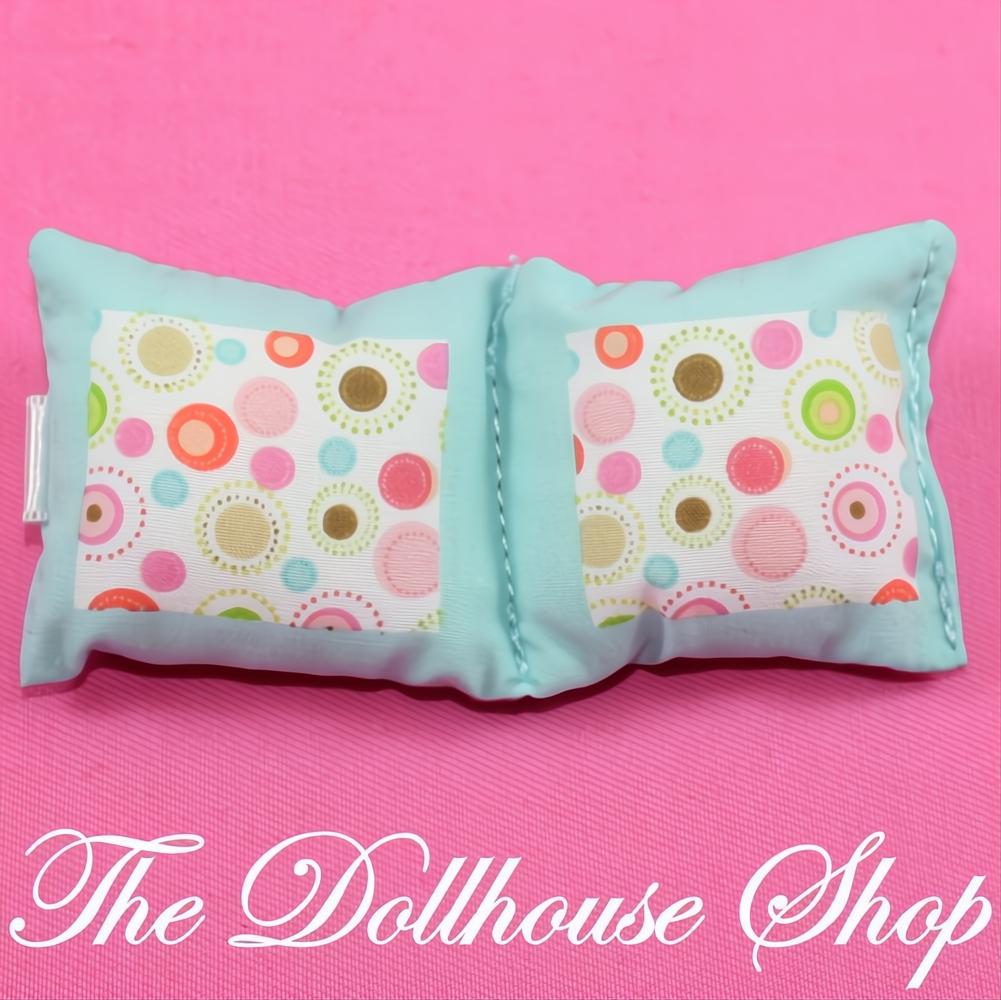 Fisher-Price Loving Family Dollhouse Parents Bed Blue Double Bed Pillow-The Dollhouse Shop