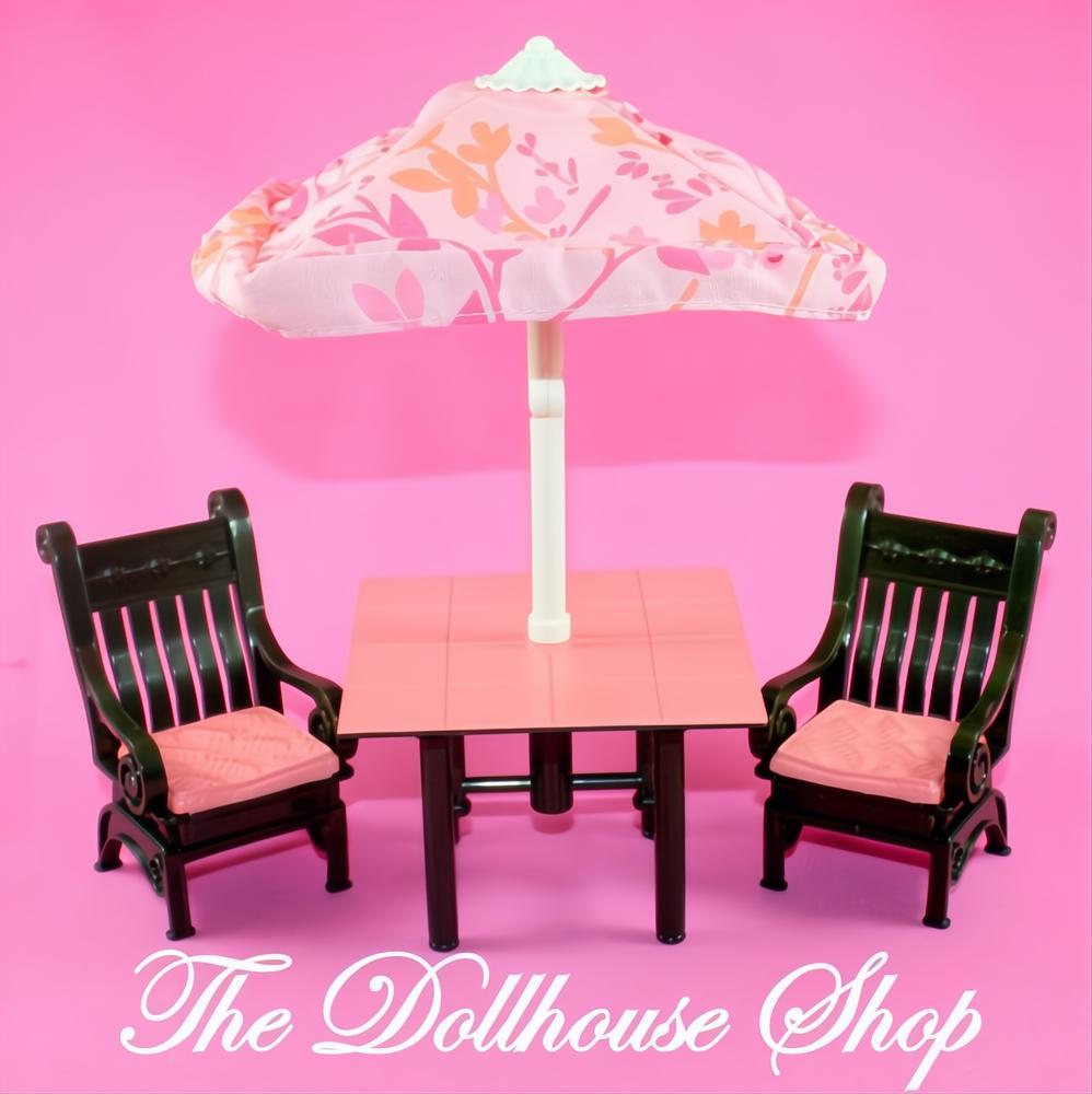 Fisher-Price Loving Family Dollhouse Patio Table Chairs Umbrella Backyard Fun-The Dollhouse Shop