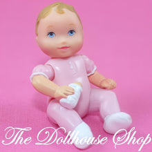 Fisher-Price Loving Family Dollhouse Pink Baby Girl Doll Bottle White Socks-The Dollhouse Shop