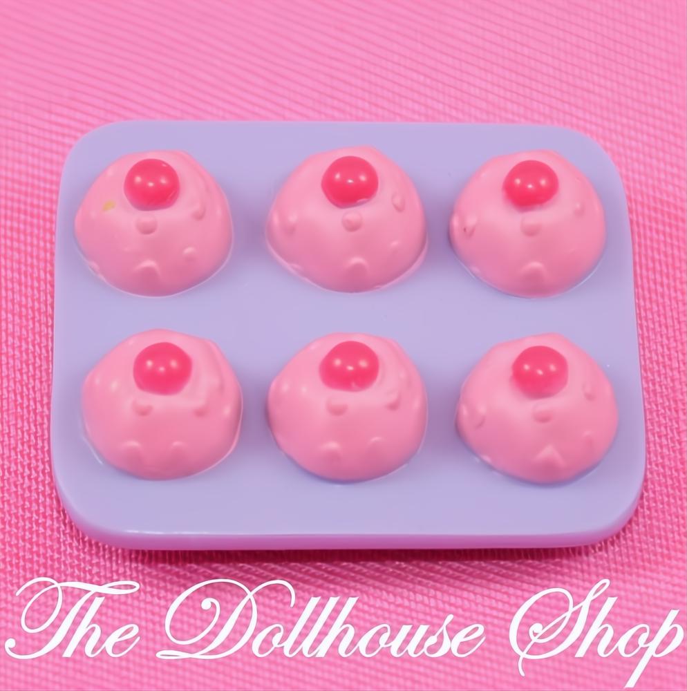 Fisher-Price Loving Family Dollhouse Pink Cupcakes Muffin Food Purple Tray-The Dollhouse Shop