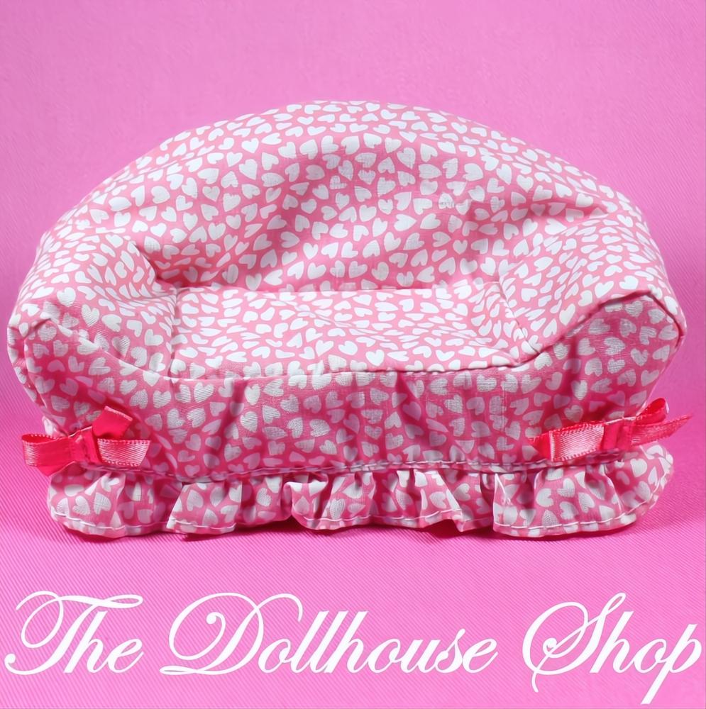 Fisher-Price Loving Family Dollhouse Pink Heart Sofa Couch Living Room-The Dollhouse Shop