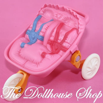 Fisher-Price Loving Family Dollhouse Pink Jogger Twin Baby Doll Stroller-The Dollhouse Shop