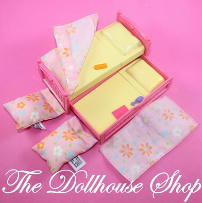 Fisher-Price Loving Family Dollhouse Pink Twin Trundle Bed 2 Pillows-The Dollhouse Shop