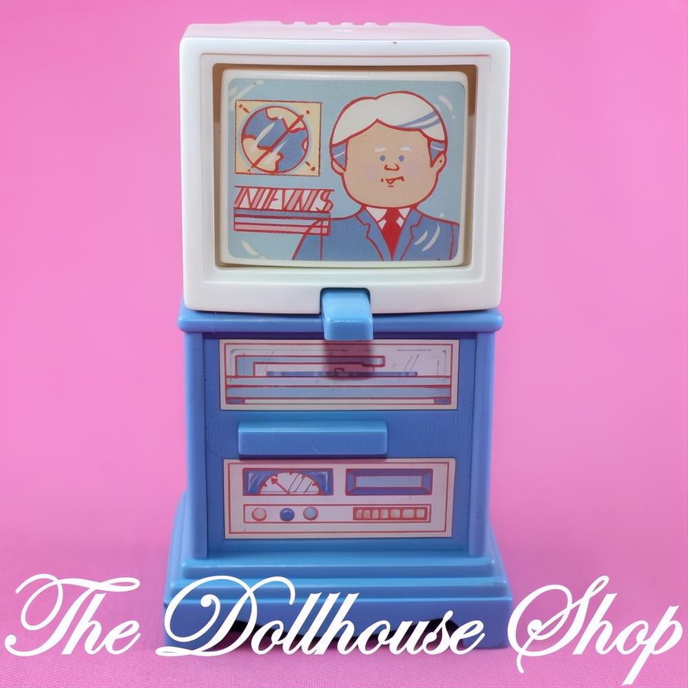Fisher-Price Loving Family Dollhouse Pretend Blue 3 screen Flip TV Television-The Dollhouse Shop