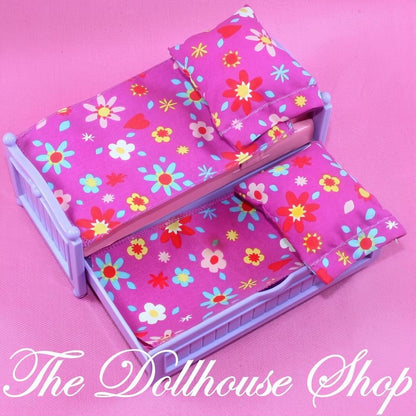 Fisher-Price Loving Family Dollhouse Purple Twin Trundle Bed Kids Bedroom-The Dollhouse Shop