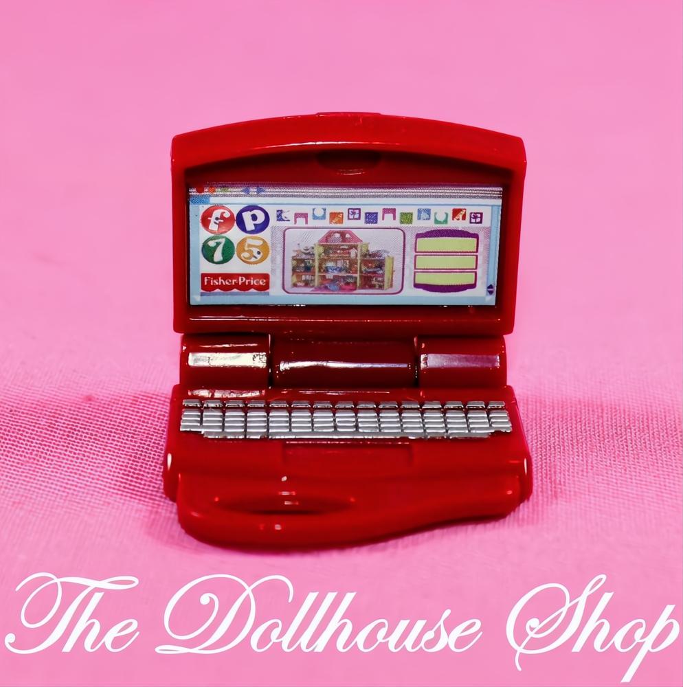Fisher-Price Loving Family Dollhouse Red Computer Laptop Office Notebook-The Dollhouse Shop