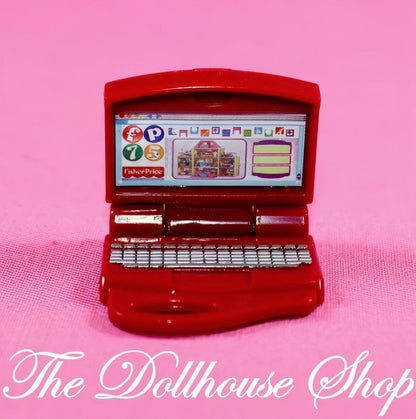 Fisher-Price Loving Family Dollhouse Red Computer Laptop Office Notebook-The Dollhouse Shop