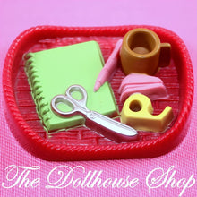 Fisher-Price Loving Family Dollhouse Red Office Craft Tray Scissors Book-The Dollhouse Shop