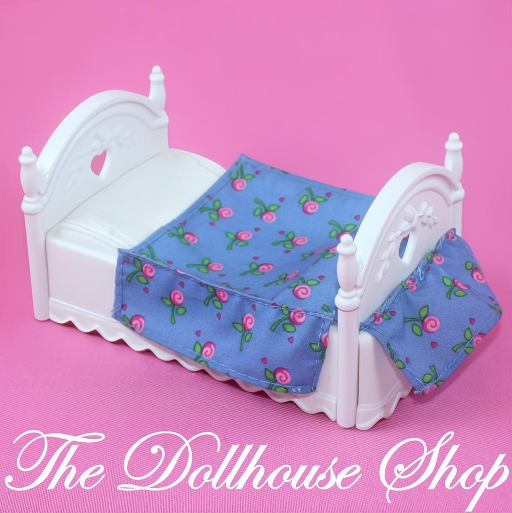 Fisher-Price Loving Family Dollhouse White Blue Bouncy Kids Bed Bedroom-The Dollhouse Shop