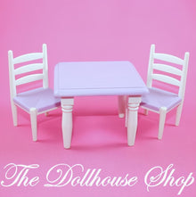 Fisher-Price Loving Family Dollhouse White Purple Dining Table Chairs-The Dollhouse Shop