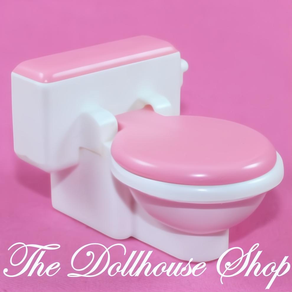 Fisher-Price Loving Family Dream Dollhouse Bathroom White Toilet Pink Lid-The Dollhouse Shop