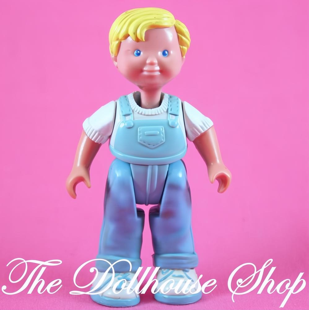 Fisher-Price Loving Family Dream Dollhouse Blonde Boy Blue Overalls-The Dollhouse Shop