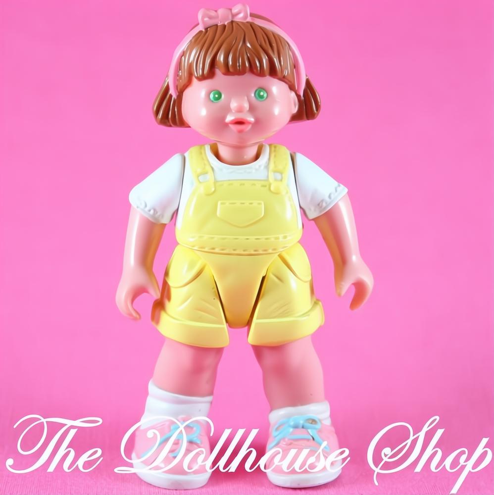 Fisher-Price Loving Family Dream Dollhouse Brunette Girl Doll Yellow Overalls-The Dollhouse Shop
