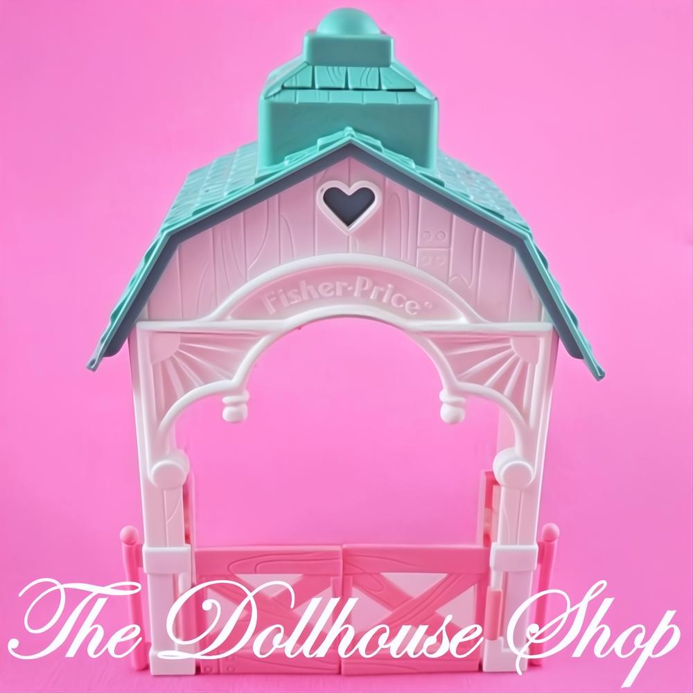 Fisher Price Loving Family Dream Dollhouse Horse Pony white Stable Green roof barn-The Dollhouse Shop