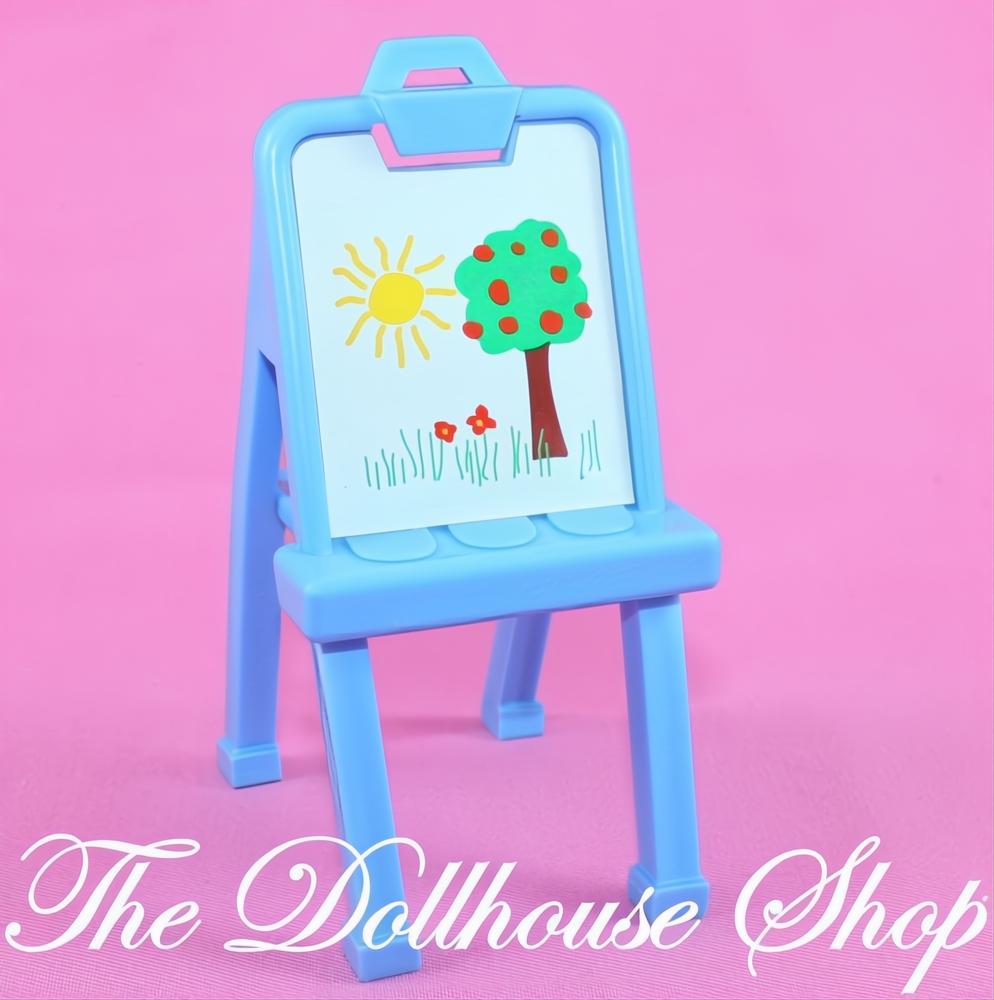 Fisher Price Loving Family Dream Dollhouse Kids Playroom Blue Easel Art Stand-The Dollhouse Shop