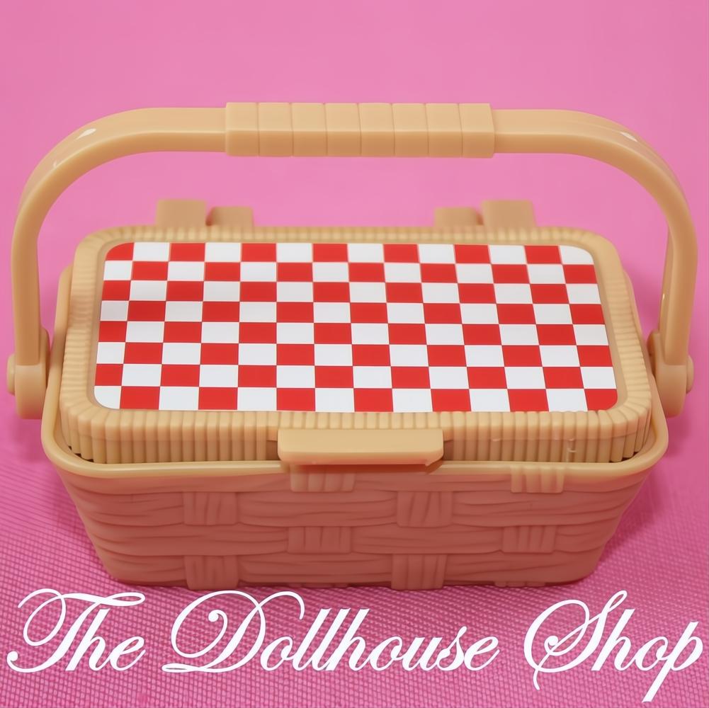 Fisher-Price Loving Family Dream Dollhouse Tan Picnic Basket W/ Lid Food-The Dollhouse Shop