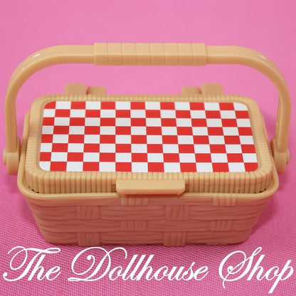Fisher-Price Loving Family Dream Dollhouse Tan Picnic Basket W/ Lid Food-The Dollhouse Shop