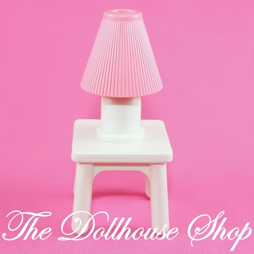 Fisher-Price Loving Family Dream Dollhouse White Table Pink Lamp Light-The Dollhouse Shop