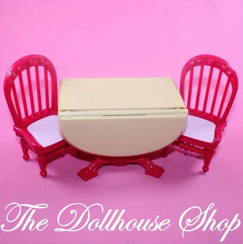 Fisher Price Loving Family Holiday Dollhouse Dining Room Table 2 Red Chairs-The Dollhouse Shop