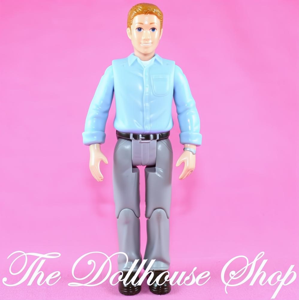 Fisher Price Loving Family Manor Dollhouse Father Dad Doll Blue shirt Gray Pants-The Dollhouse Shop