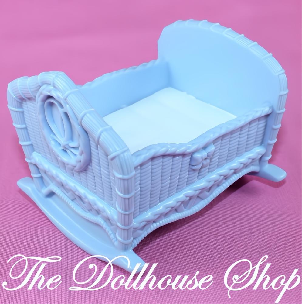 Fisher Price Loving Family Manor Dollhouse nursery blue baby doll Crib Cradle-The Dollhouse Shop