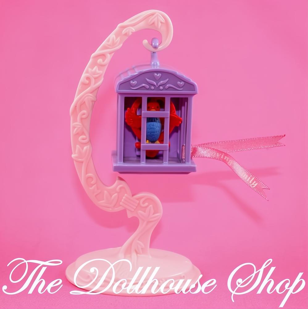 Fisher Price Loving Family Sweet Sounds Dollhouse Purple Bird Cage Parrot stand-The Dollhouse Shop